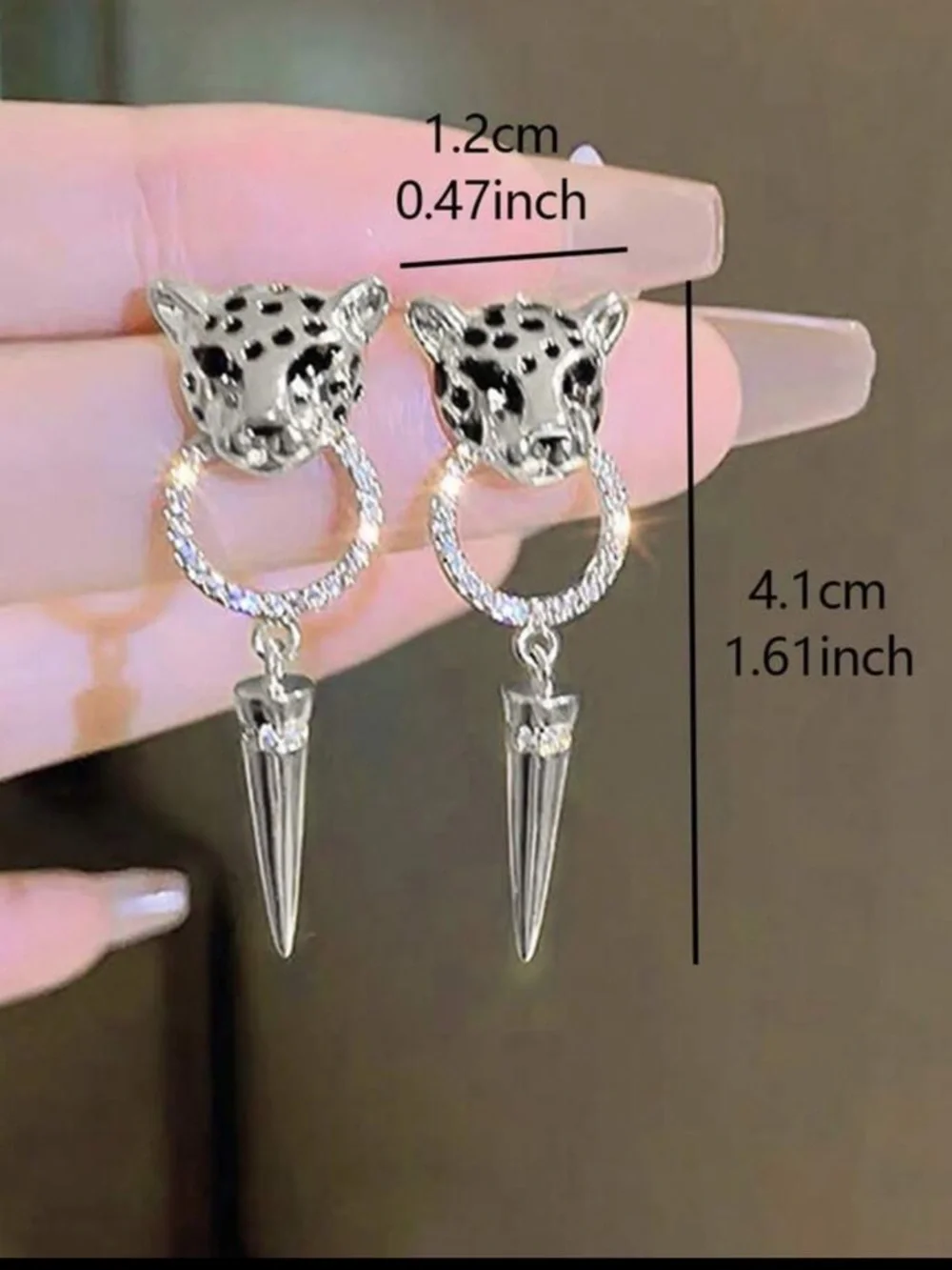 Silver & Black Cheetah Leopard Rhinestones Drop Earrings - Women Jewelry - Picture 5 of 10